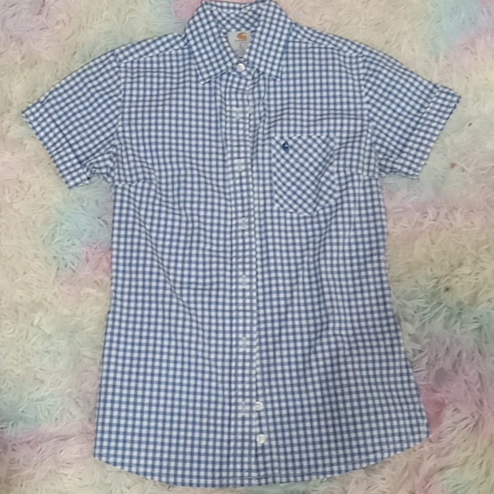 NWOT Carhartt for Women button down shirt. Size: S Color: Blue/White